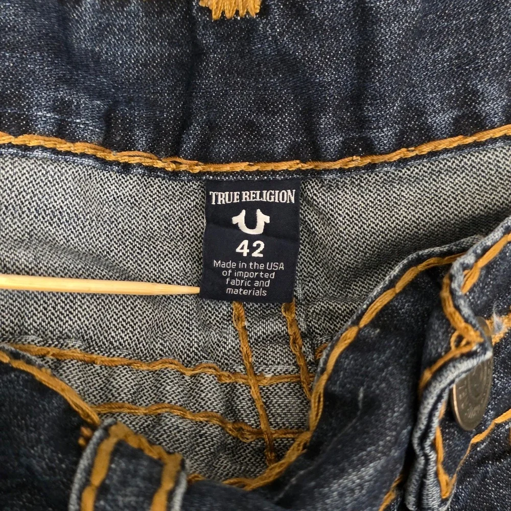 True Religion Geno Jeans Men 42W X 33L Blue Slim Fit Distressed Flap Pocket